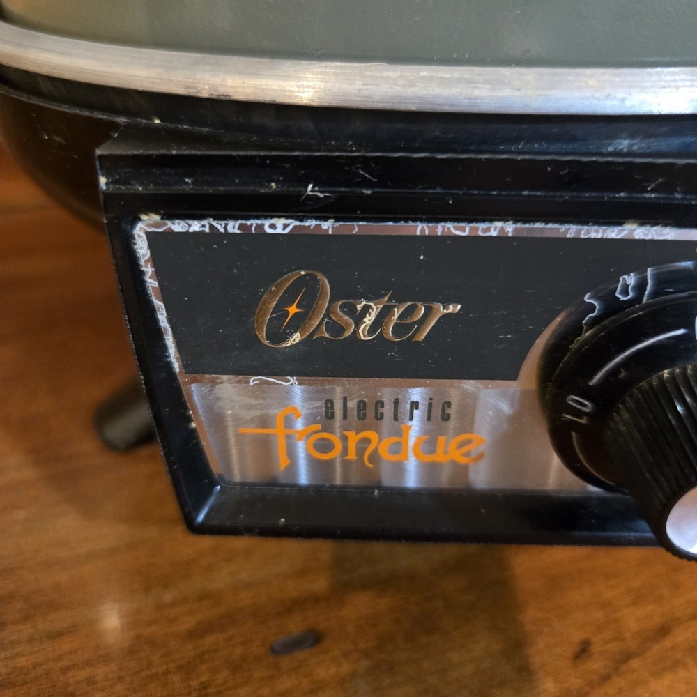 Oster Electric Fondue Warmer Hot Plate Avocado Green MCM Vintage Tested W/ Forks - Picture 10 of 16